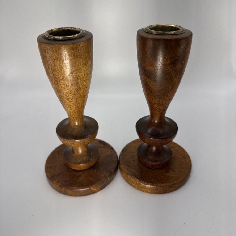 VNT MCM Oregon Myrtlewood Candlestick Holders, Pair, Wolf's Myrtlewood Coquille